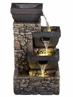 Solar Bowls on Stone Wall Water Feature