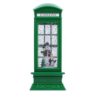 LED Green Irish Telephone Box Lantern - Snowman
