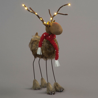 Battery Operated LED Plush Reindeer with Red Scarf